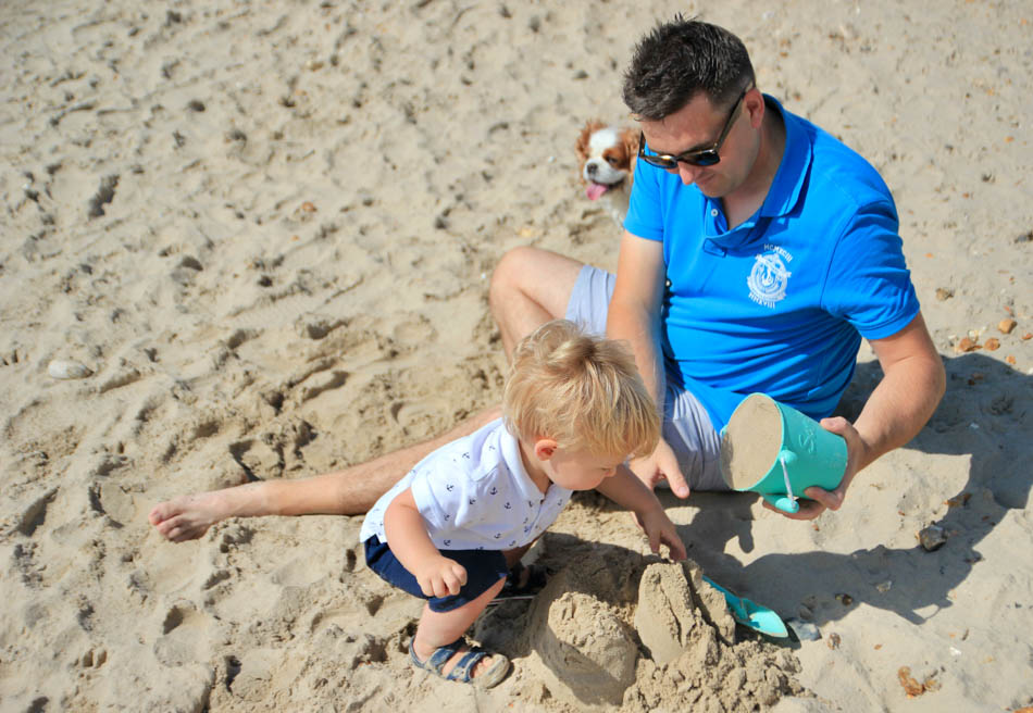 Nathan and Teddy building sand castles at Mudeford beach